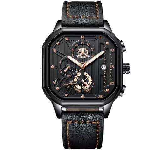 DHwatches Men's Square Chronograph Watch - 50M Waterproof Leather Strap Quartz Wristwatch with Date & Luminous (Model 628)