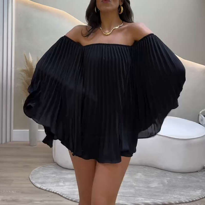 Summer New Women's Off-Shoulder Commuter Fashion Casual Pleated Shorts Set B5