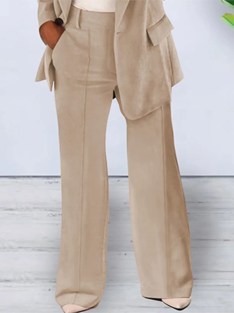 Womens Autumn Fashion Button Collar Slim Fit Cardigan Wool Sweater Temperament Jacket Slim Fit Pocket Set Pants 250714