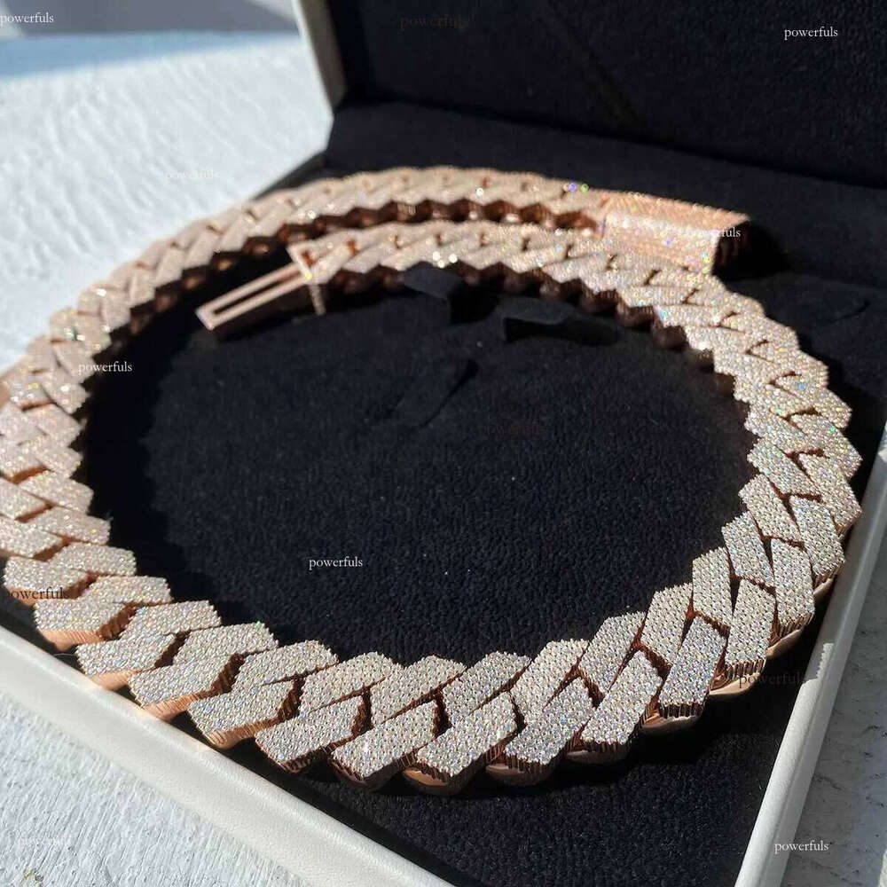 necklace moissanite chain Thicker Dia Sterling Sier Iced Out Prong Setting VVS Cuban Link