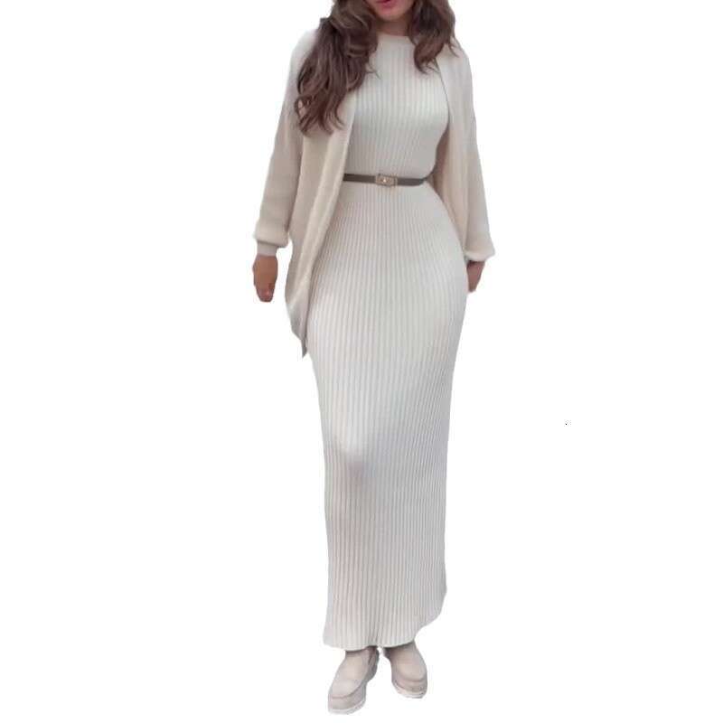 Russian Autumn Winter New Casual Round Neck Lazy Style Cardigan Knitted Suit Dress B5