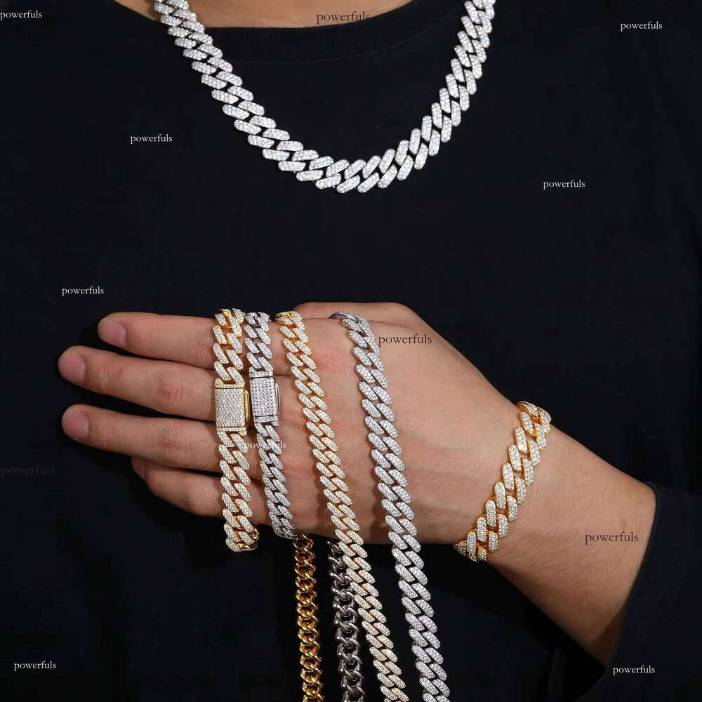 Denser and Thicker 10mm 12mm 14mm Sterling Sier VVS Moissanite Dia Iced Out Cuban Link Chain Necklace Hip Hop Jewelry
