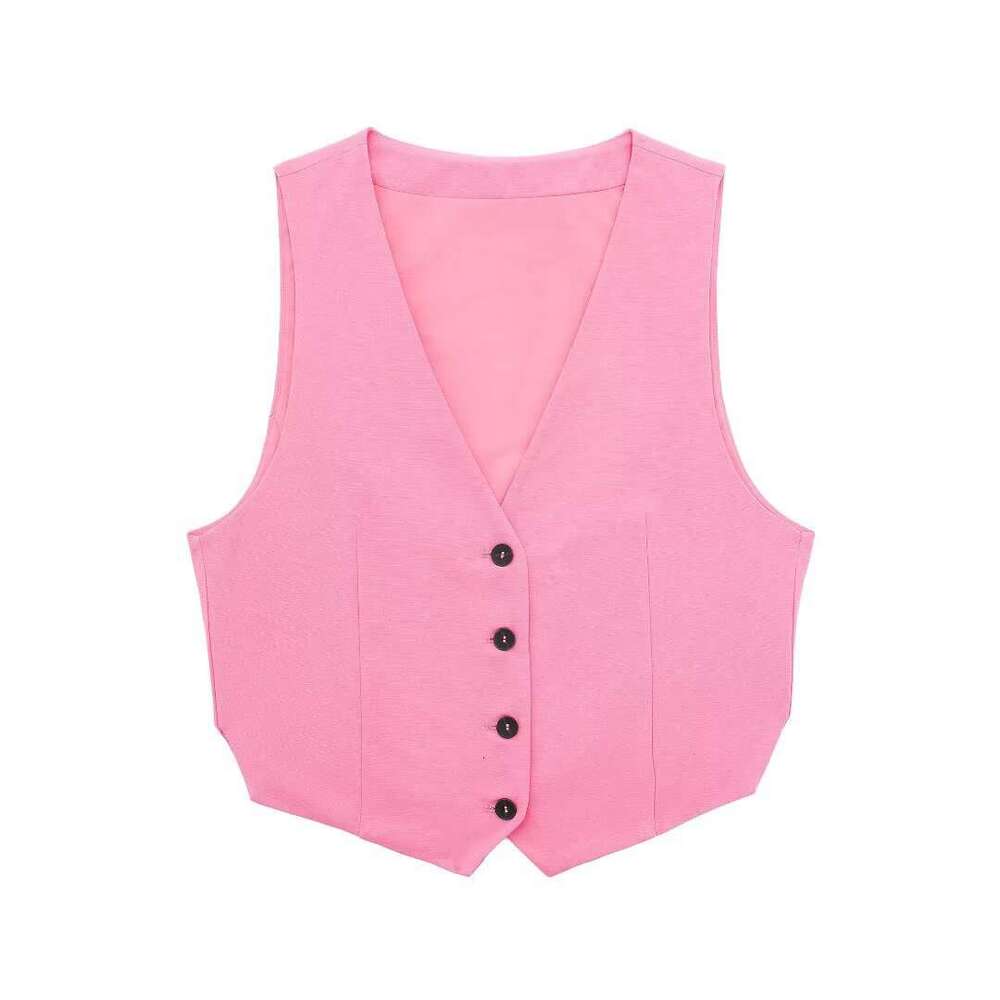 TRAFZA Summer New Casual Women's Outfit With Split Vest And Linen Shorts Set B5