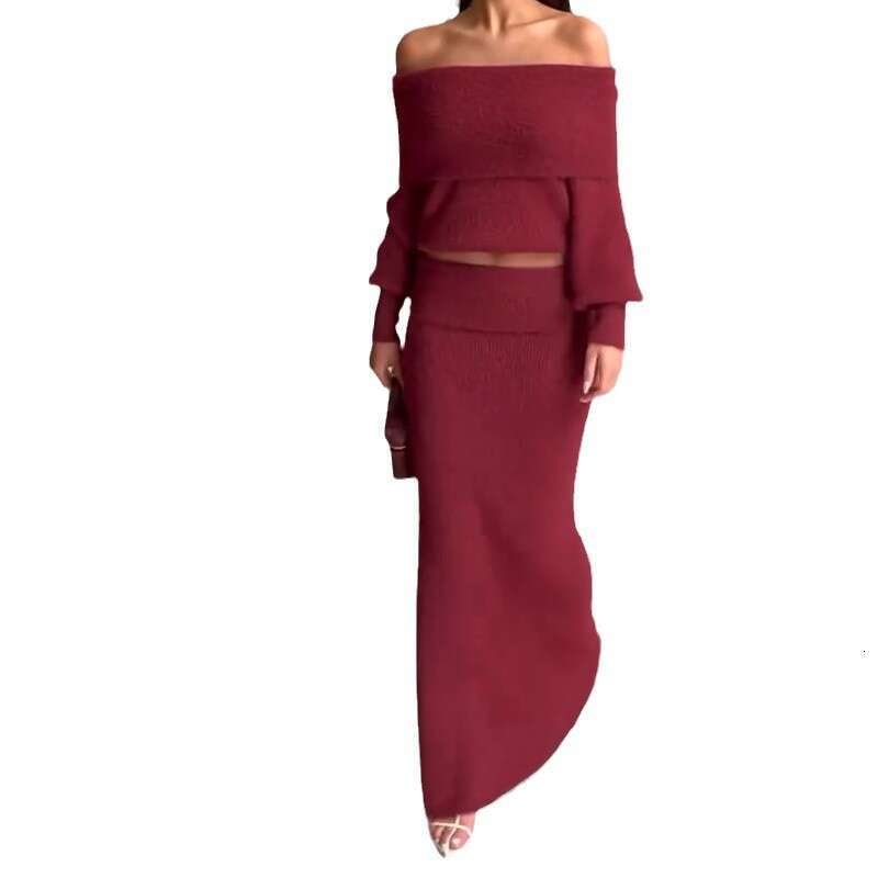 Women's Fashion Autumn New Strapless Sexy Off-Shoulder Midi Dress Elegant Set For Women B5