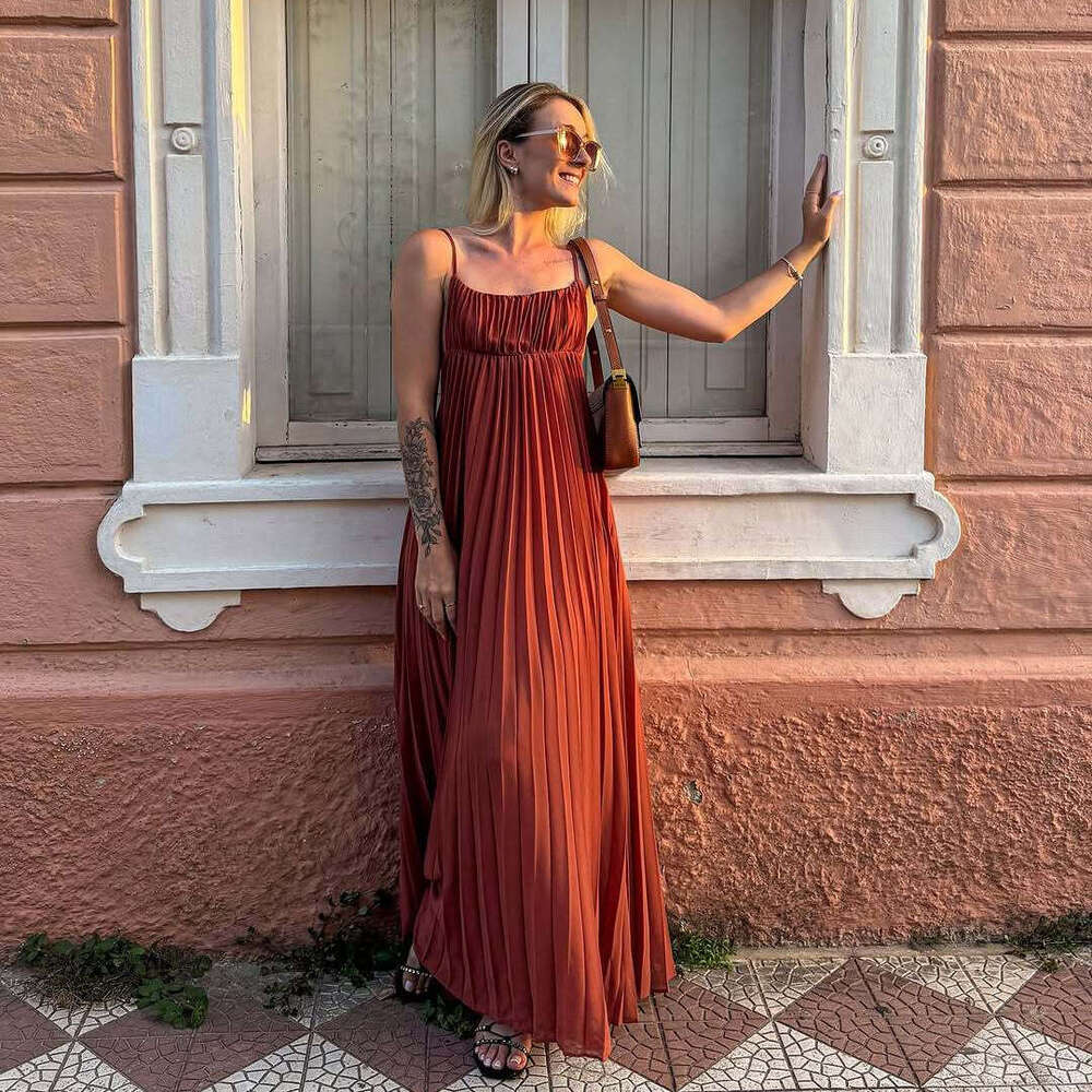 Summer New Style Strap Women Sexy Slim Fit Elegant Pleated Dress B5