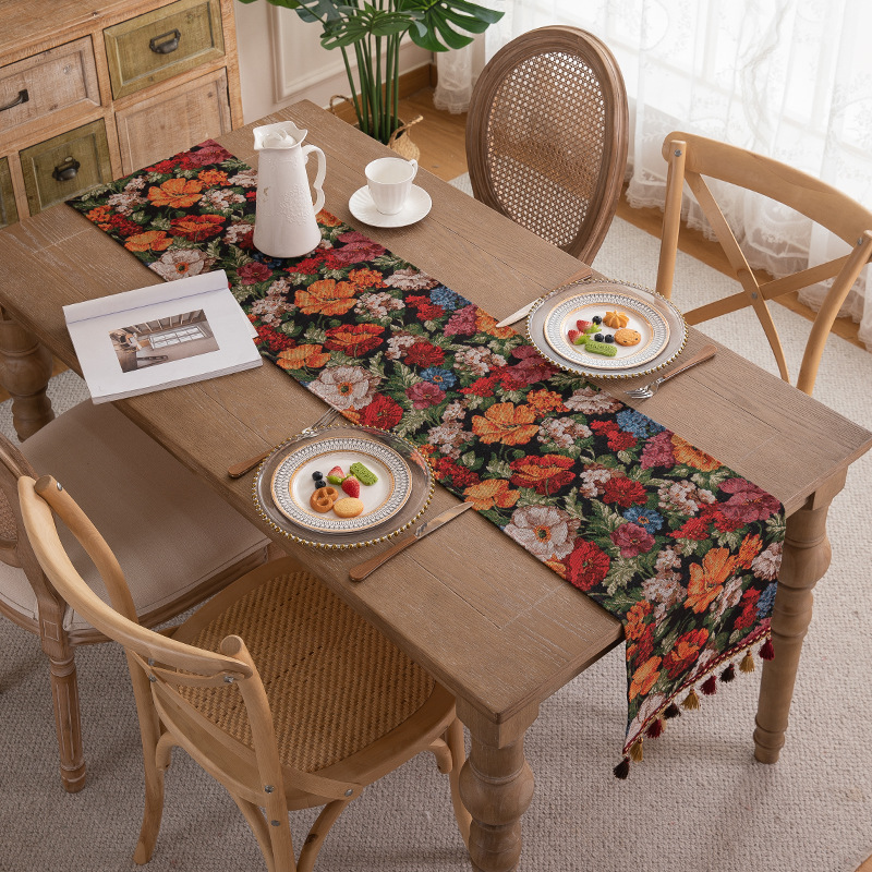 New American retro fringed table flag polyester color woven jacquard coffee table TV cabinet cover ins bedside flag