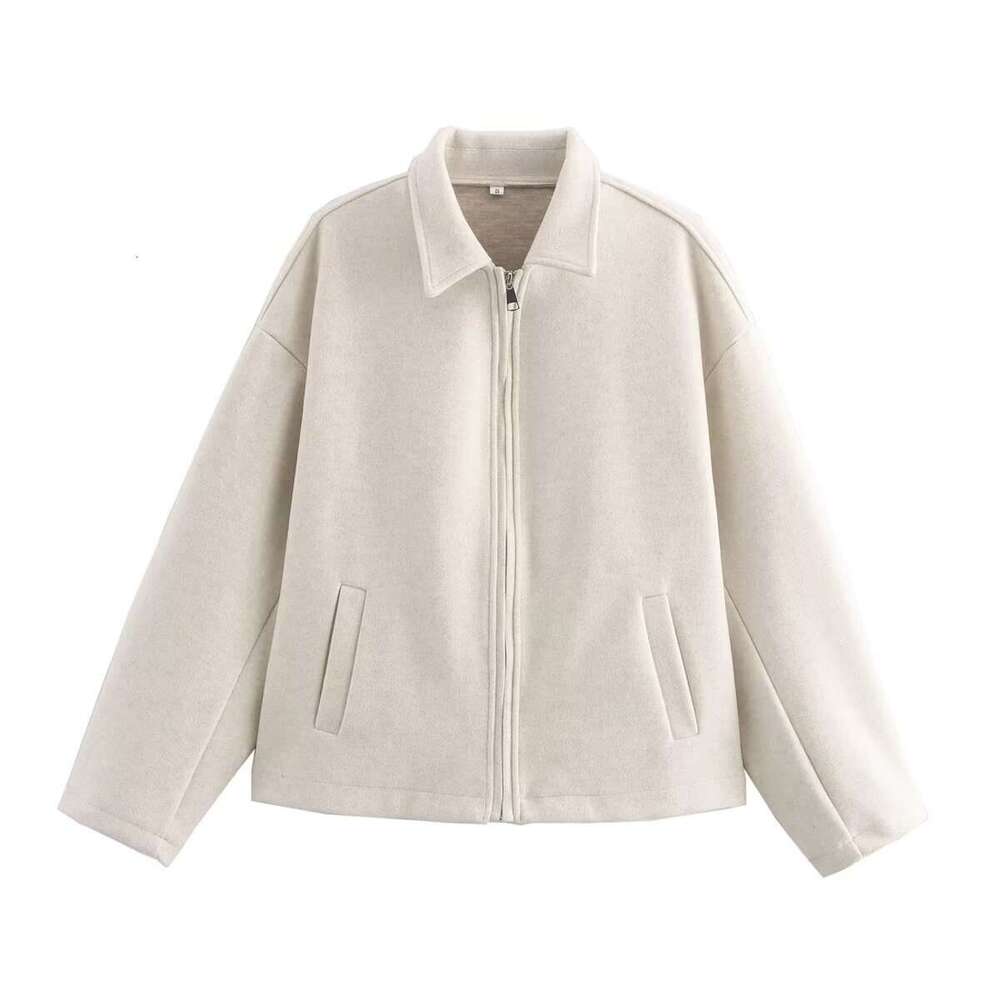 Autumn INS Fashion Three-Color Solid Wide Zipper Wool Coat For Women B5