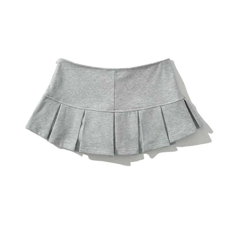KEYANKETIAN New Womens Terry Fabric Low Waist Y2K Mini Skirt Wide Pleat Decoration Light Grey Flounce A Line Skort Hot Sweet R250728