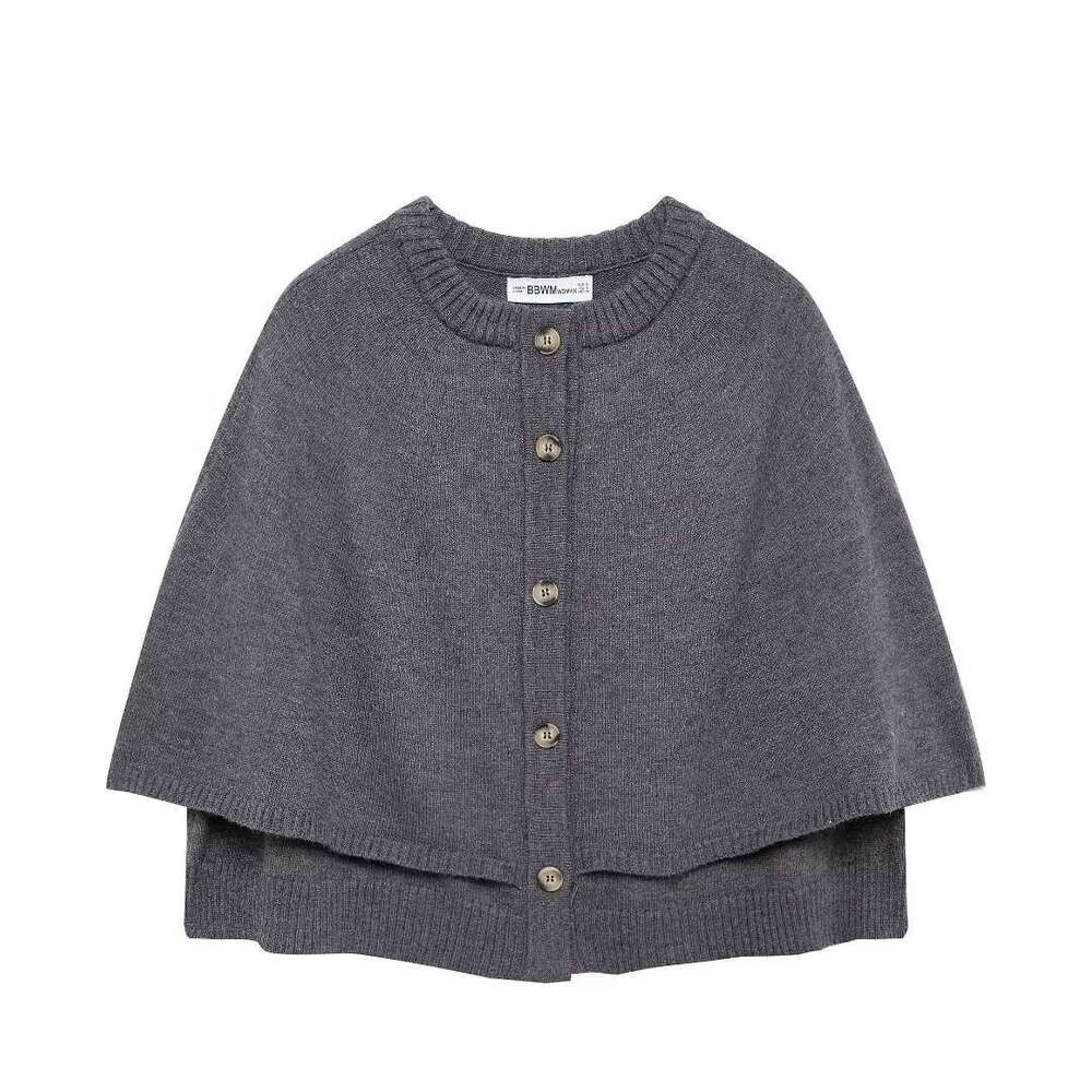 TRAFZA Early Spring And Autumn New Style Women's Fashion Casual Round Neck Knitted Shawl Short Coat B5
