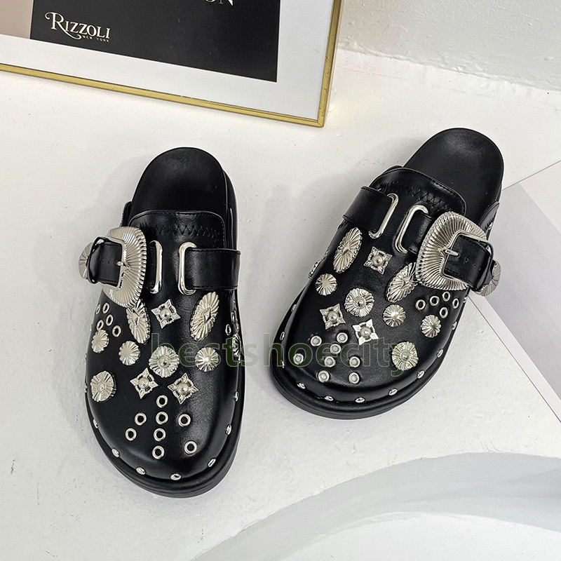 designer slides women sandals rivet slippers summer retro luxury flat womens sliders casual fashion mules shoes durable anti-slip slipper