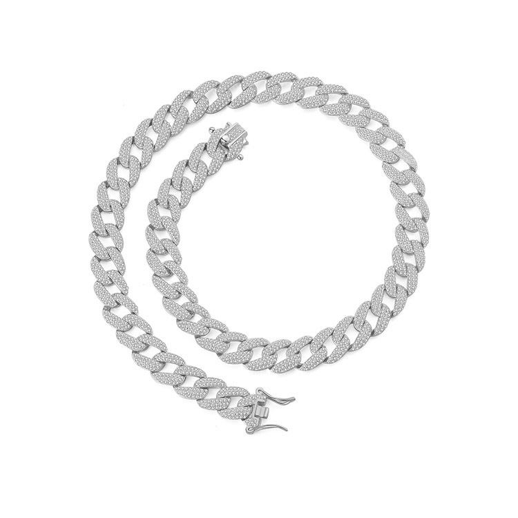 Luxury Jewelry Designer Jewelry Cross-border Chain Jewelry European And American Alloy Men And Women Full Diamond Personality Wave Necklace Factory Di