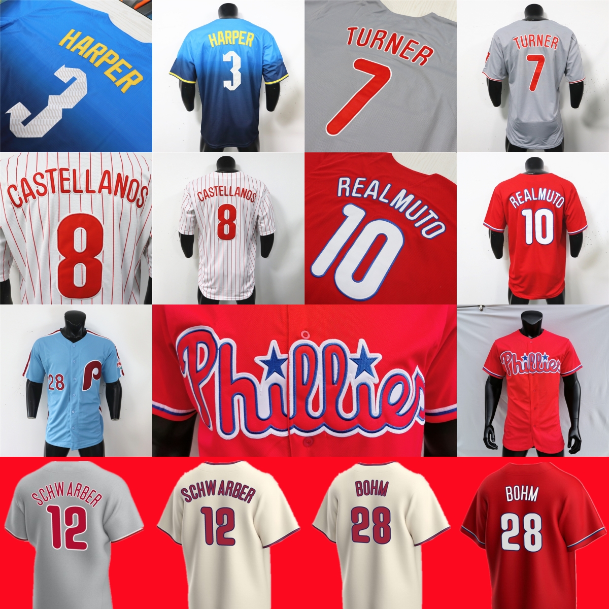 Trea Turner baseball jerseys Harper Kyle Schwarber J. T. Realmuto Alec Bohm Bryson Stott Nick Castellanos Aaron Nola Zack Wheeler Brandon Marsh Suarez Jesus Luzardo