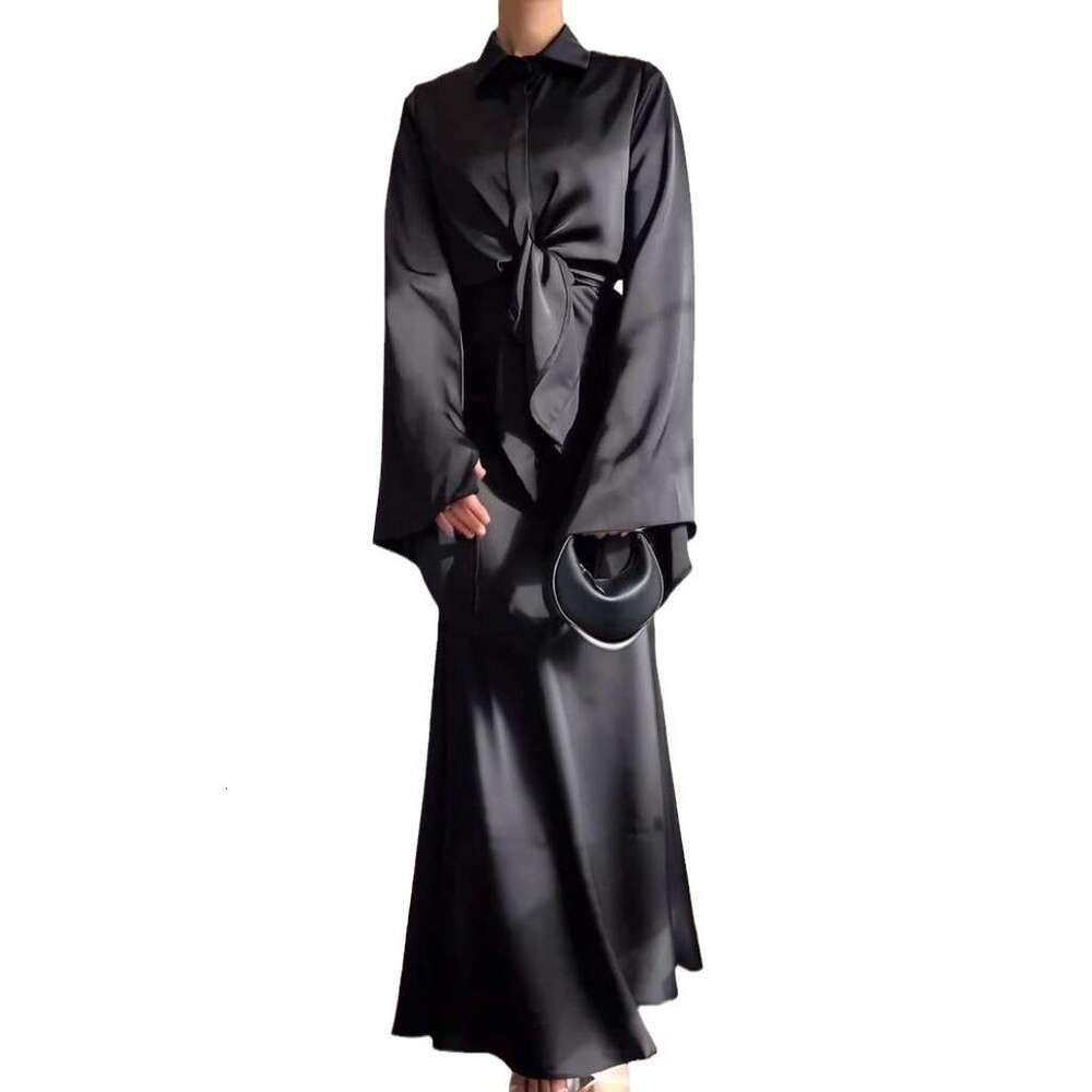 Spring New Women's Solid Color Long Sleeve Jacket Waist-Cinching Half Dress Set For Women B5