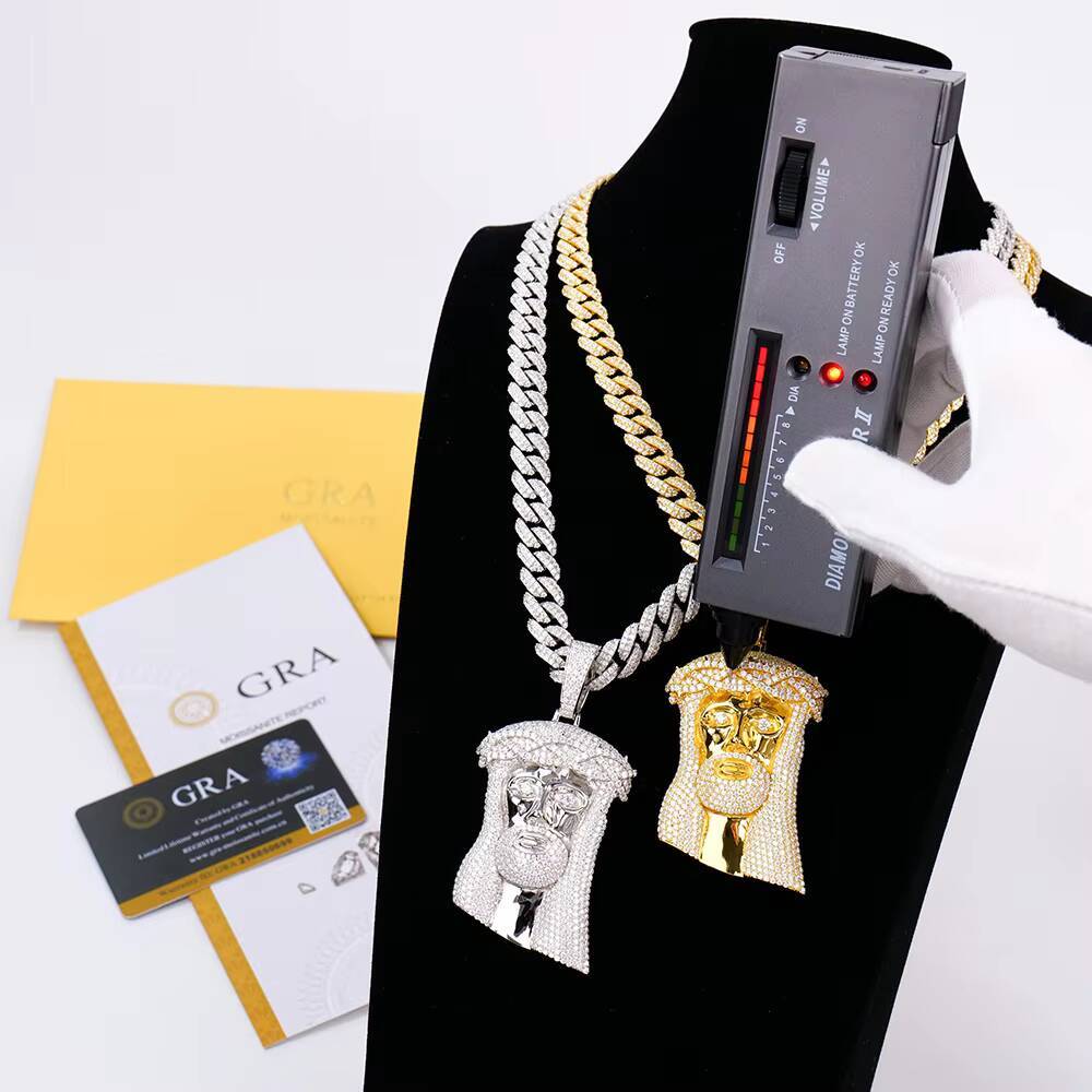 Custom 925 Silver Jewelry Hip Hop Ice Out Diamond Gra Vvs Cuban Tennis Necklace Chain Mossanite Moissanite Large Jesus Pendant