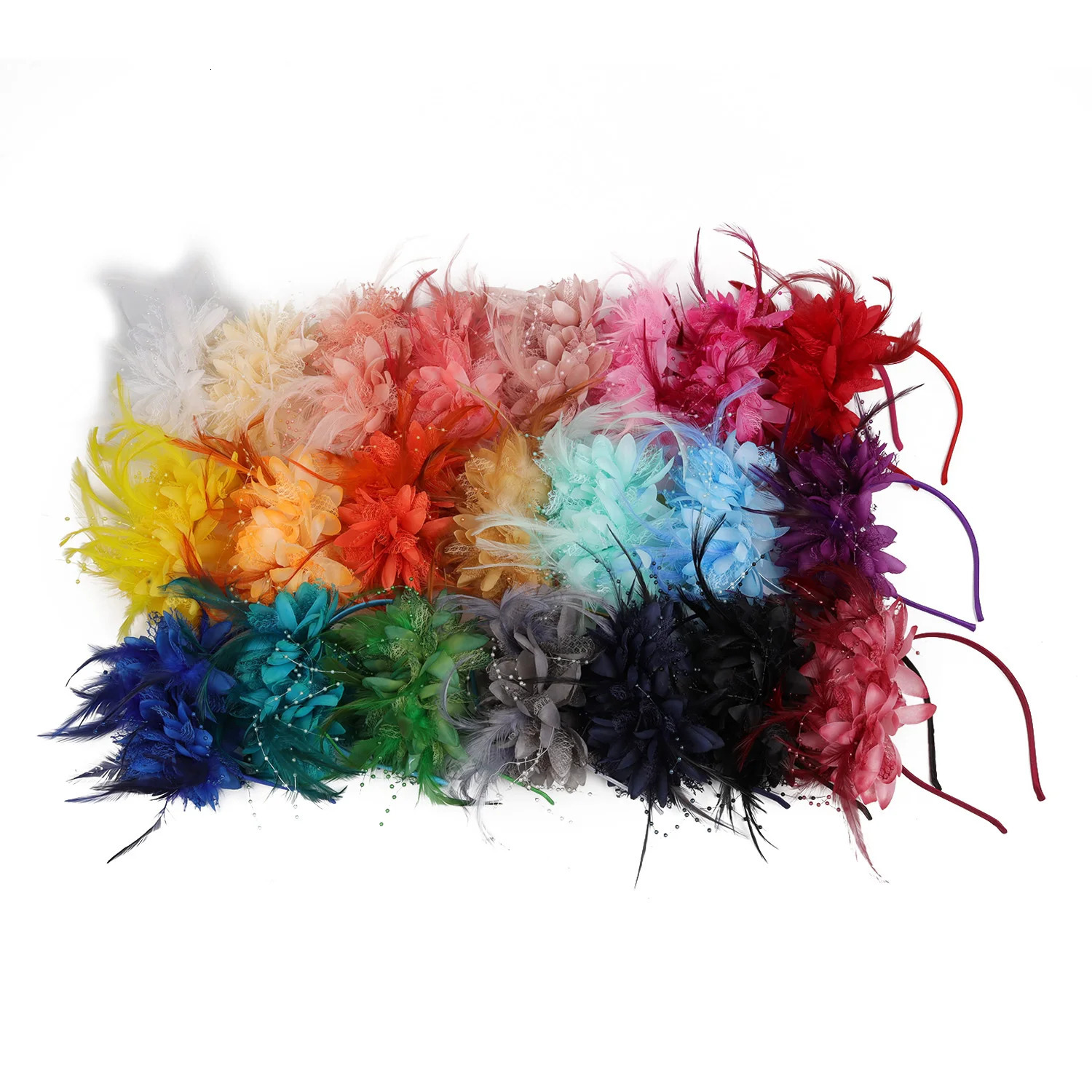 Flower Fascinators with Mesh Feather Headband Women PographParty headwear Cocktail Wedding Hair Accessories 250715