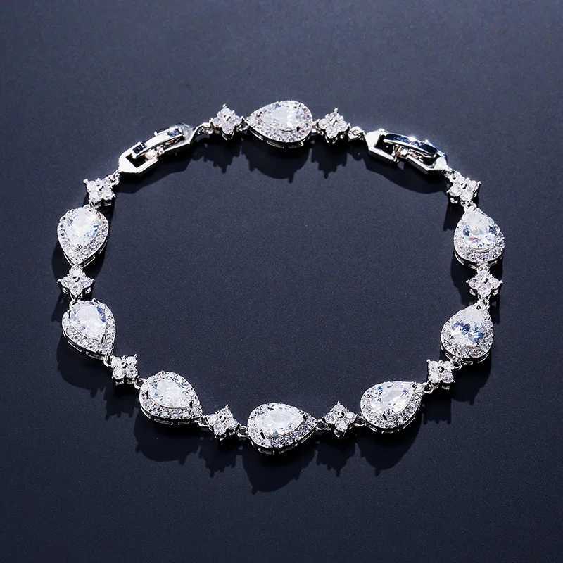ZAKOL Classic Geometric Water Drop CZ Bracelet for Women Bridal Gorgeous Sparkling Zircon Party Wedding Jewelry XJ250715
