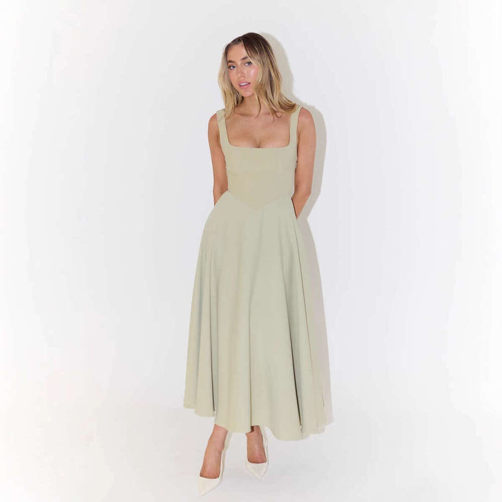 Summer New Simple Sexy Strap Slim Mid-Length Dress B5