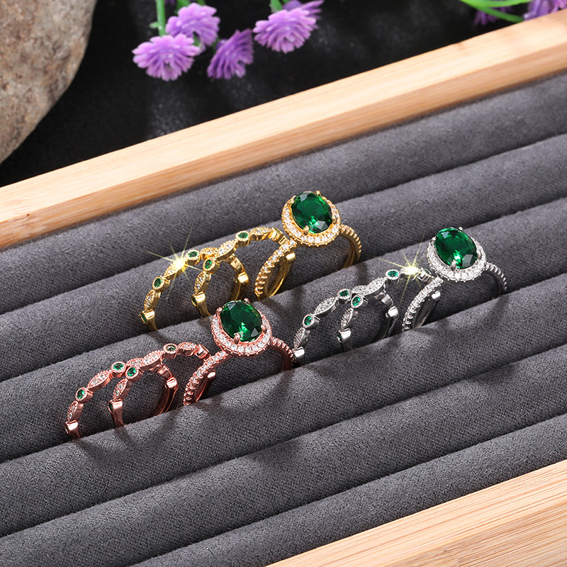 2025 Choucong 3pcs Ins Top Sell Elegant Vintage Jewelry 10KT White Rose Gold Fill Oval Cut Emerald CZ Diamond Party Promise Gorgeous Women Bridal Ring