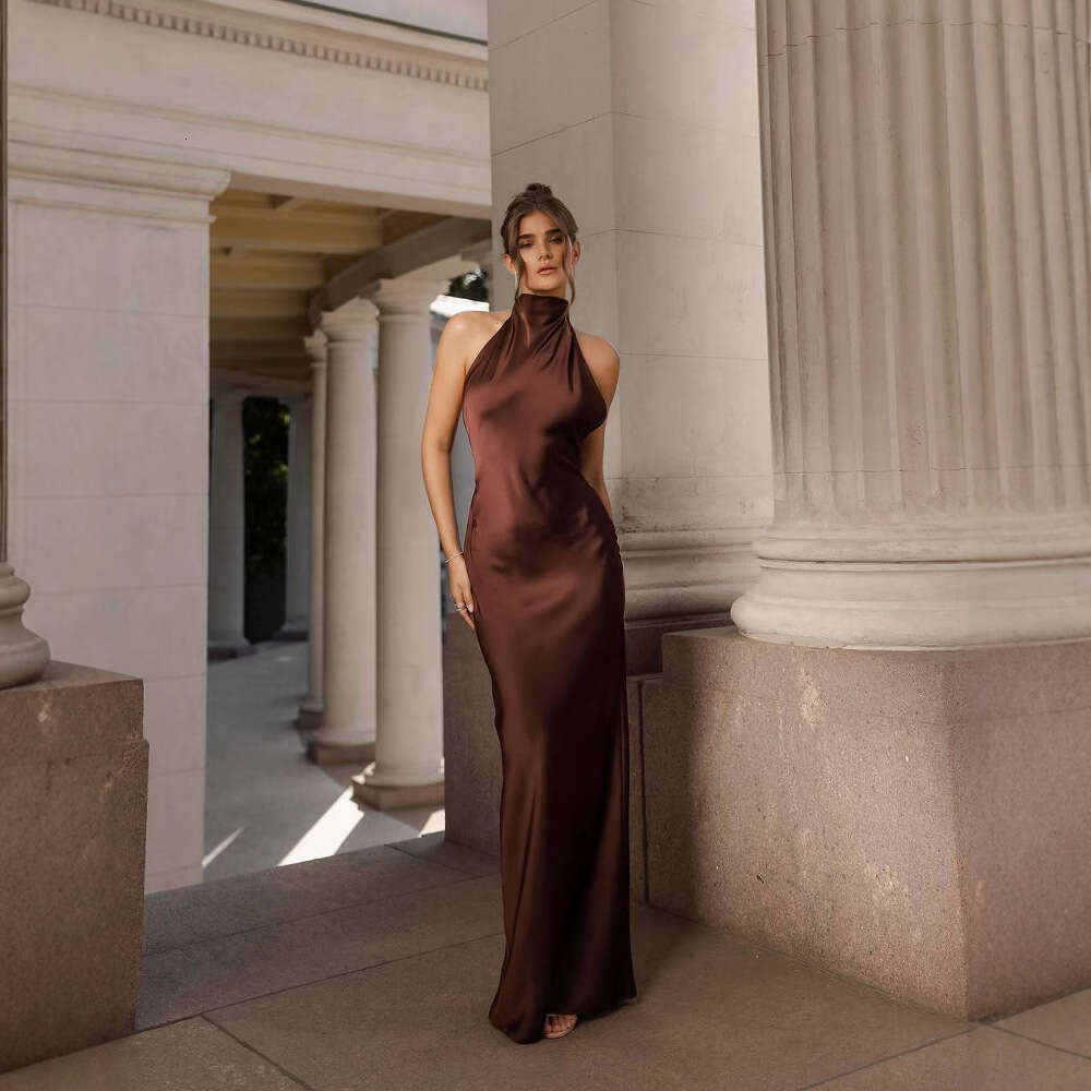 Summer New Women's Solid Color Tie Waist Elegant Fashion Dress B5