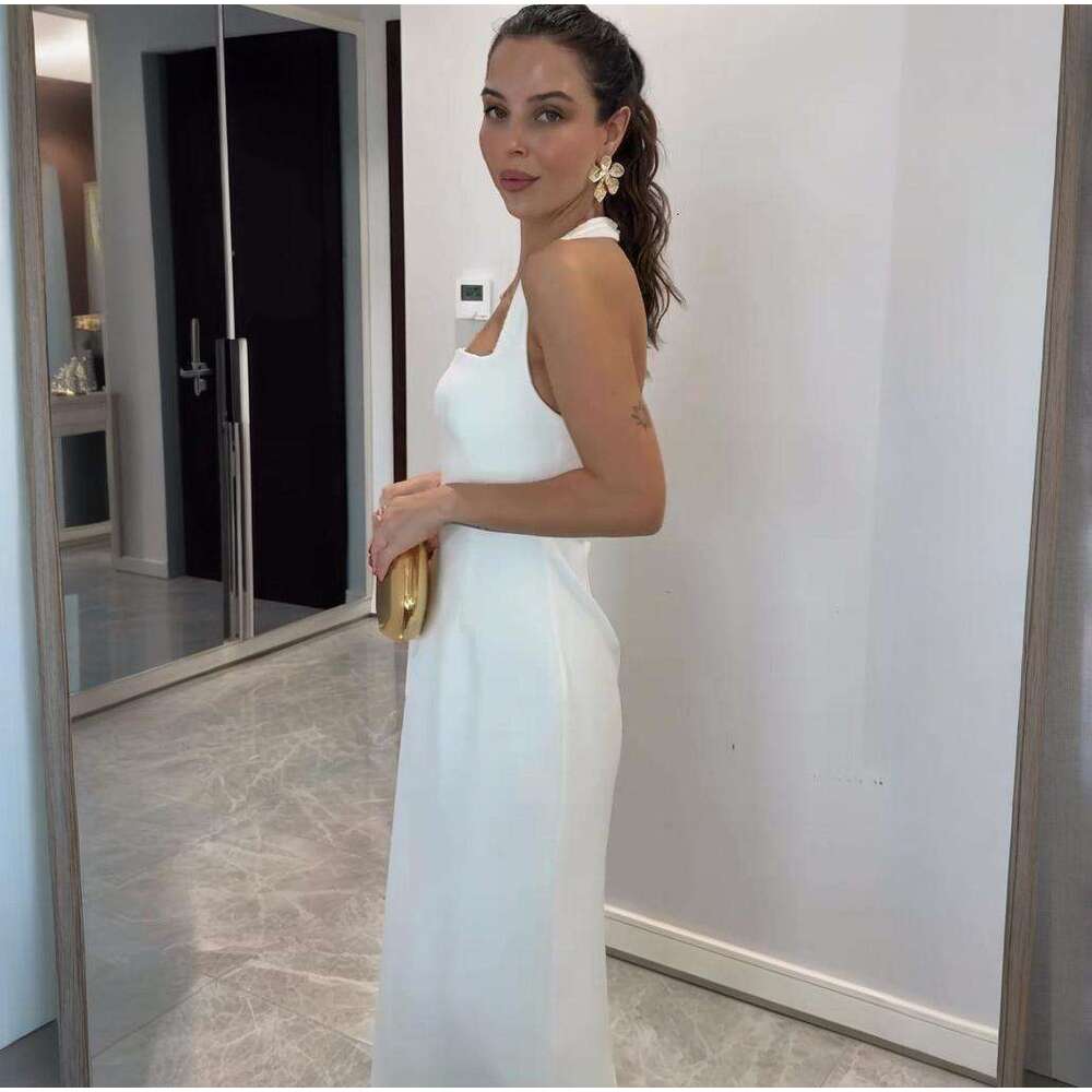 Summer New Style Open Collar Women's Simple Sleeveless Halter Sexy Slim Dress B5