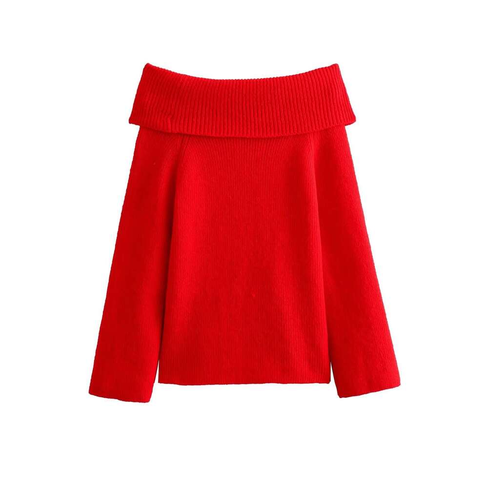 TRAFZA Winter Off-Shoulder Long Sleeve Loose Knit Pullover Sweater For Women B5