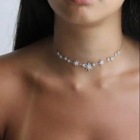 Summer Fashion Iced Out Bling Cz Star Starburst Charm Nchoker Necklaces For Women Delicate Charm Statement Jewelry Wholesale 250711