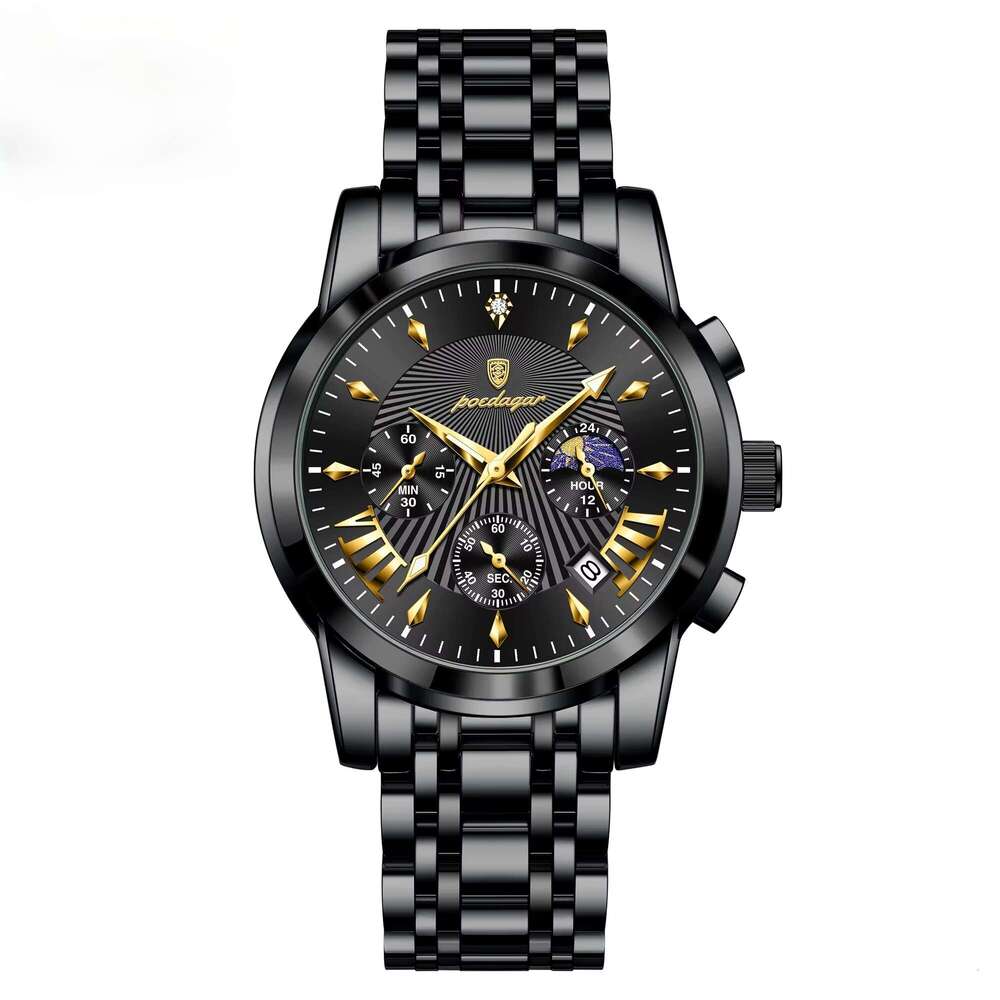 DHwatches Men's Multifunction Quartz Watch - 50M Waterproof Chronograph with Moon Phase & Date, Stainless Steel (Model 813)