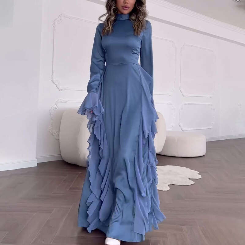 New Women's Fashion Lace Flared Sleeve Round Neck French Style Elegant Dress B5