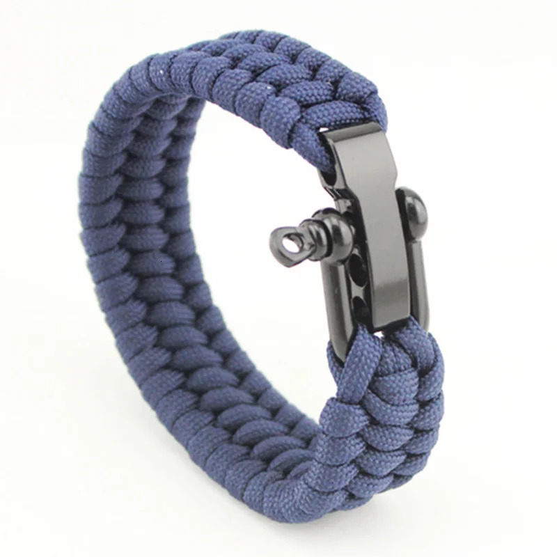 Outdoor Camping Paracord Survival Braided Rope Bracelet Men Black Stainless Steel Adjustable Clasp Pulsera Hombre 250712