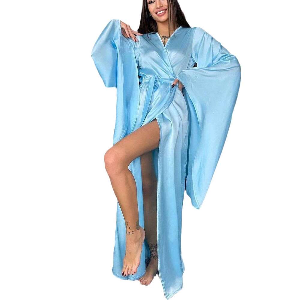 Women's Long Robe Comfortable Casual Elegant Tie Sexy Slit V-Neck Nightgown Dress For Women B5