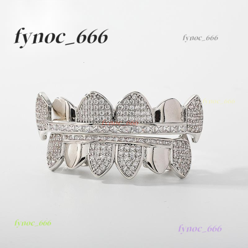 Halloween Hip Hop Braces Copper Real Gold Plated Personality Funny Punk Morganite Full Inlaid Big Gold Teeth Jewelry