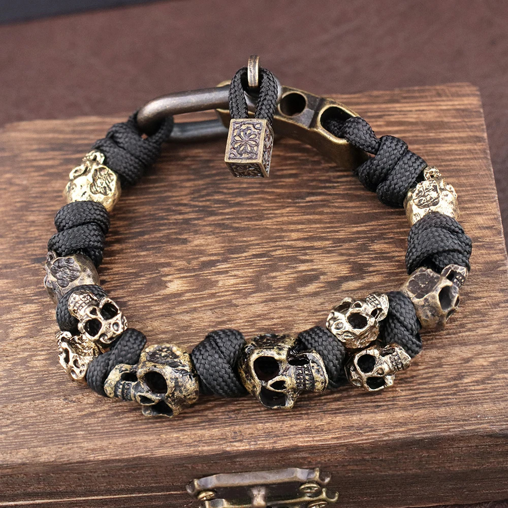 Unique Skull Bracelets Men Vintage Adjustable Handmade Woven Bracelet Punk Rock Motorcycle Male Jewelry Gift Drop 250712