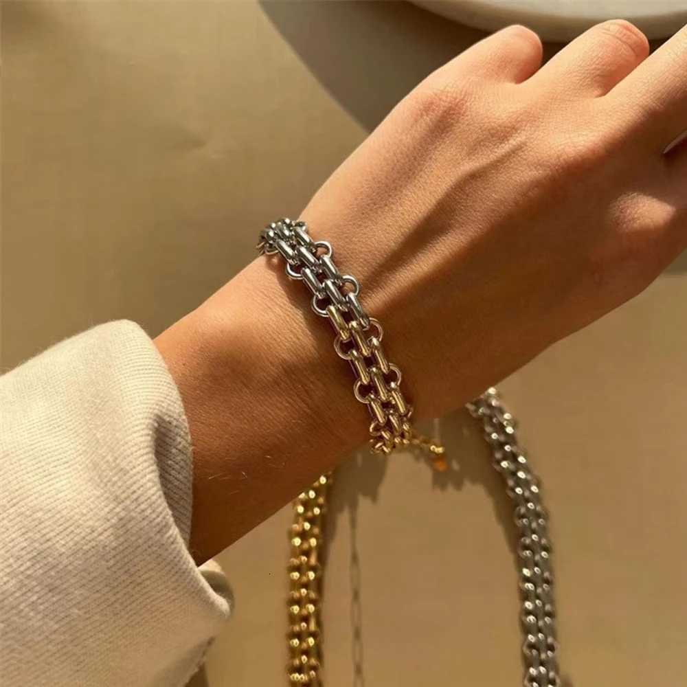 GHIDBK Punk Half Gold Color Half Silver Color Chunky Wide Chains Bracelets Woman Rock Toggle Clasp Bracelet Statement JewelryXJ250715 - view 4