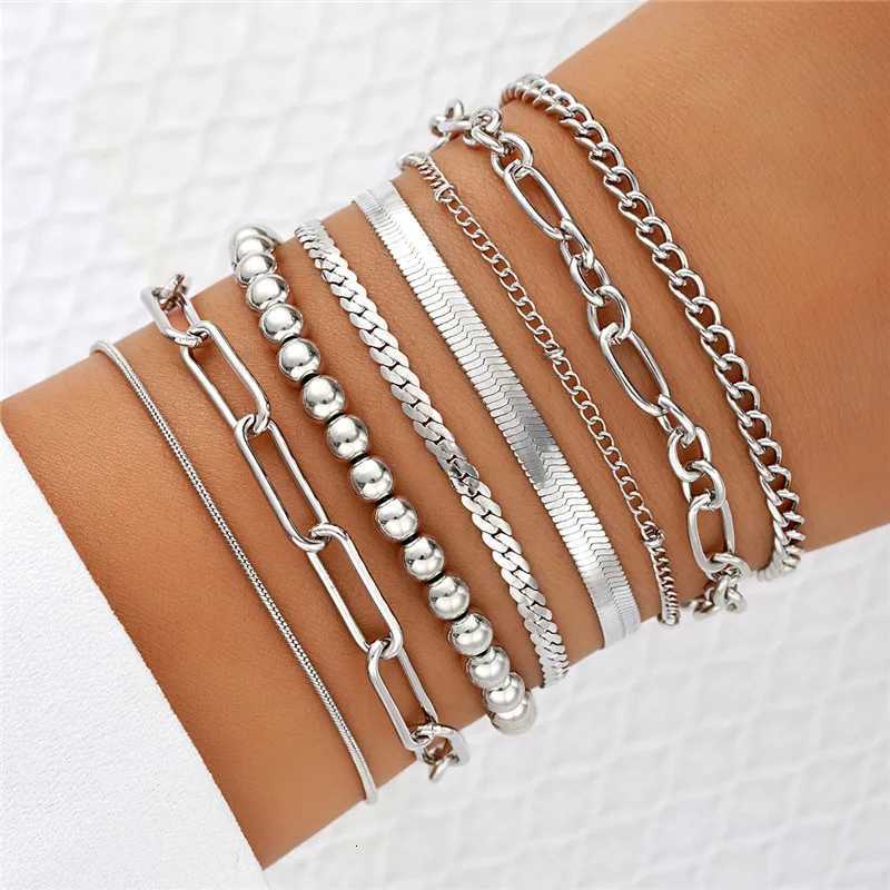 8Pcs Cuban Chain Twisted Rope Chain Bracelet for Men and Women Hip Hop Punk Gold Color Beads Fashion Jewelry Gifts XJ250715