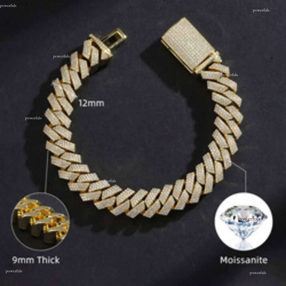 necklace moissanite chain Hip Hop Jewelry Custom VVS Lab Dia Mossinate Chain Men 14k Gold Vermeil 15mm Prong Cuban Link