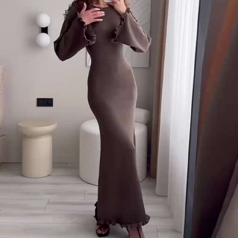 Knitted Sweater Women's Autumn New Fashion Sexy Backless Round Neck Tie Dress B5