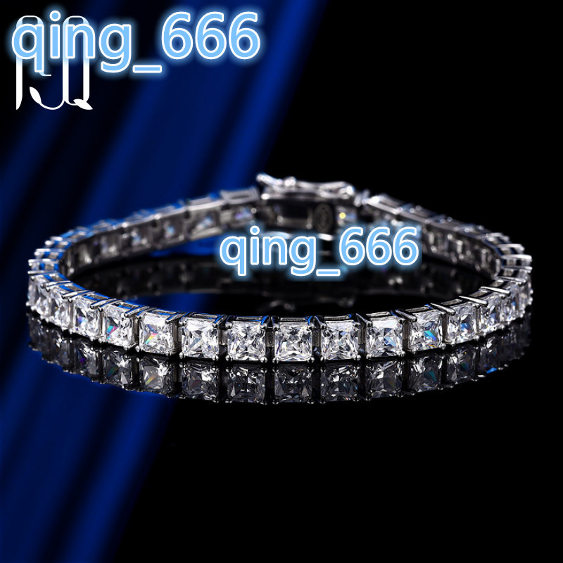 PYQ Men Women Hip Hop Iced Out Fine Jewelry Princess Cut 4*4mm Lab Diamond S925 Silver Vvs Moissanite Tennis Chain Bracelet