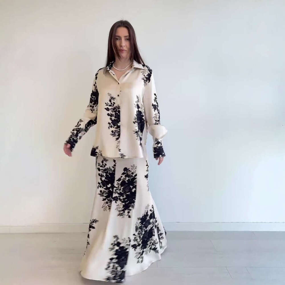 Women's Clothing Spring New Printed Button Loose Skirt Fashion Set For Women B5