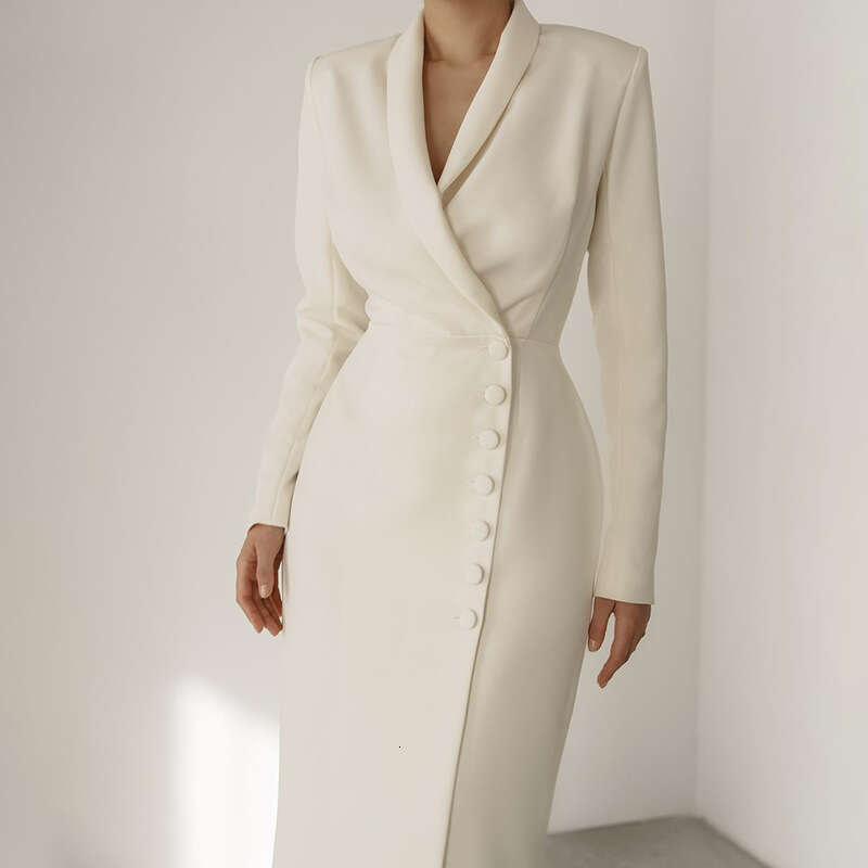Spring New Women's Solid Color Long Sleeve Button Jacket Blazer Dress Women B5