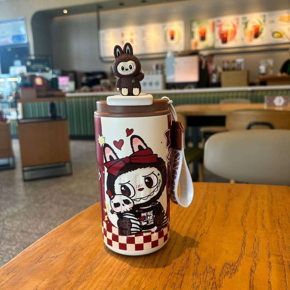 316 stainless steel water bottle Cartoon Pattern Coffee Matra labubu Doll New Series Water Straw Insulated Cup Wholesale
