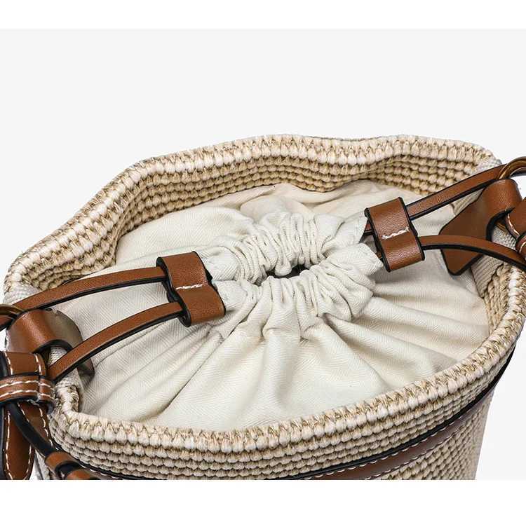 Fashion Straw Bucket Bag Weave Women Handbags Designer Panelled Shoulder Crossbody Bags Casual Summer Beach Small Tote Purse sac W250714