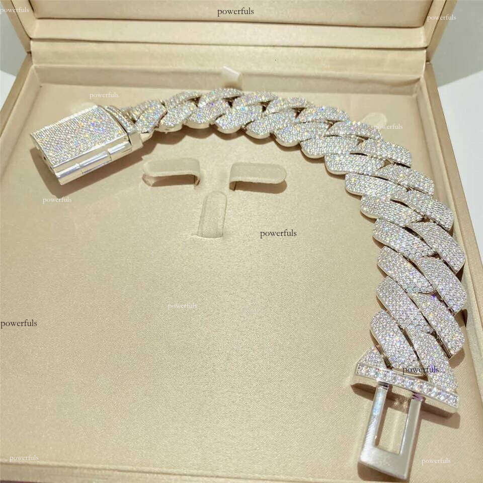 necklace moissanite chain Hip Hop Jewelry 26mm Solid Sier Iced Out Link Prong Cuban Bracelet Vvs Dia