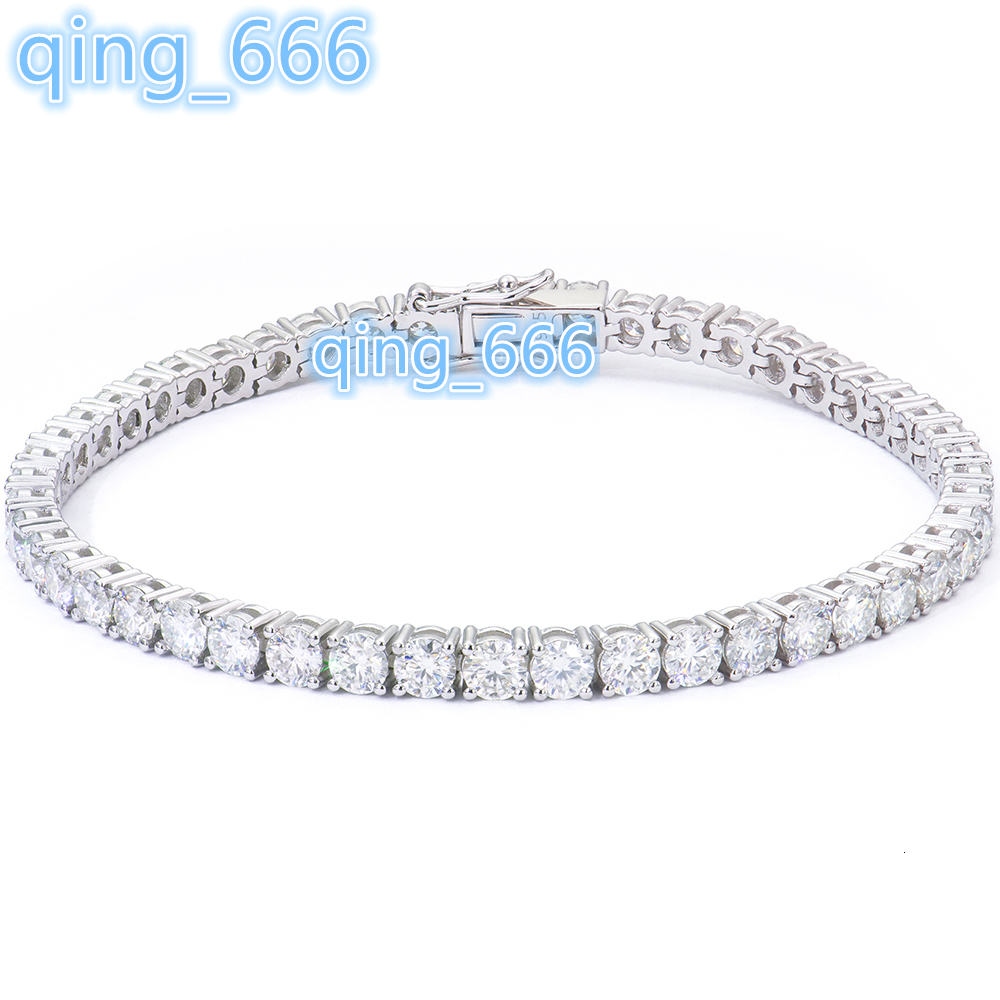 Hot Sale 4mm Hip Hop 925 Sterling Silver VVS Lab Grown Diamond Moissanite Tennis Chain Bracelet