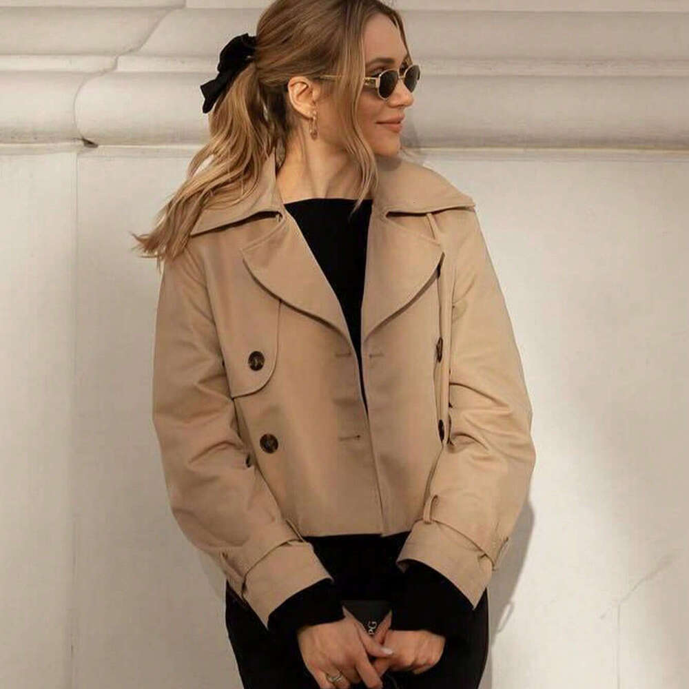TRAFZA Spring And Autumn New Fashionable Short Double-Breasted Trench Coat For Women B5