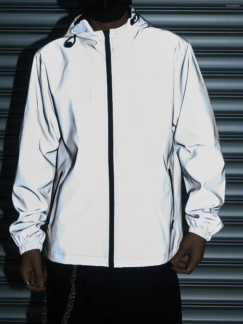 Men's Jackets Spring And Autumn Hooded Reflective Jacket Fashionable Outdoor Work Night Cycling Windproof