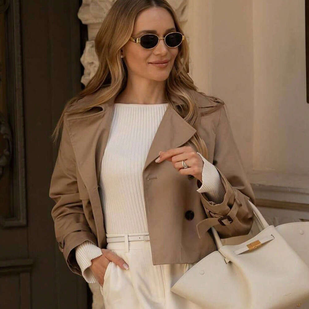 TRAFZA Spring And Autumn New Fashionable Short Double-Breasted Trench Coat For Women B5