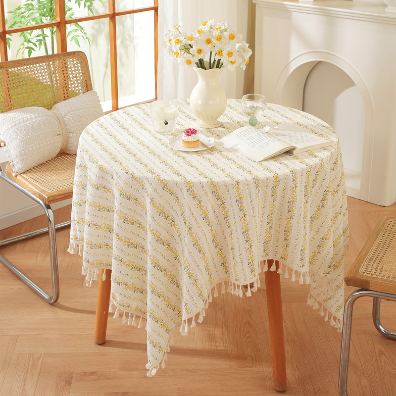 Floral Linen Cotton Tablecloth With Tassel retro nappe de table Table Cover round Dining Table Cover Tea Table Cloth Tafelkleed