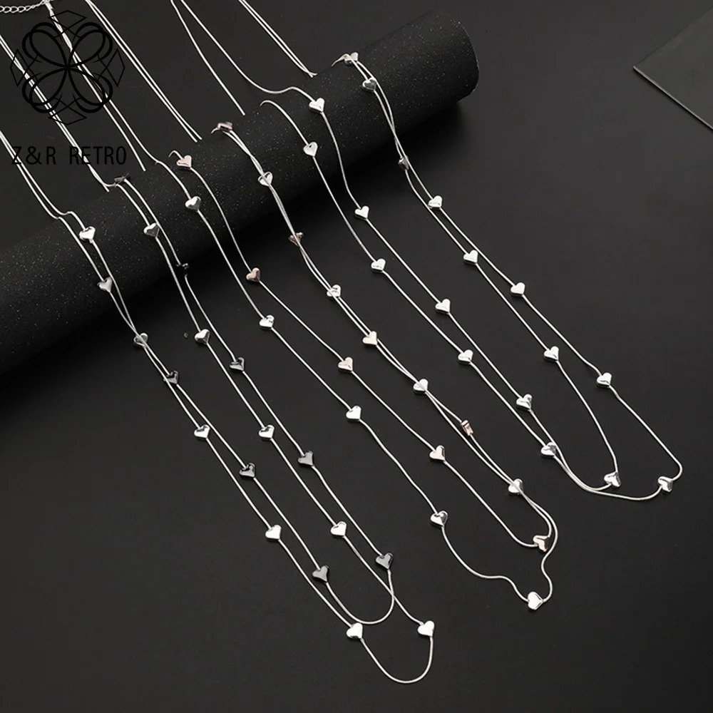 Vintage Long Collares Chains Necklace with Cute Sweet Heart in Gothic Pendants Jewelry for Women Suspension Valentines Day 250711