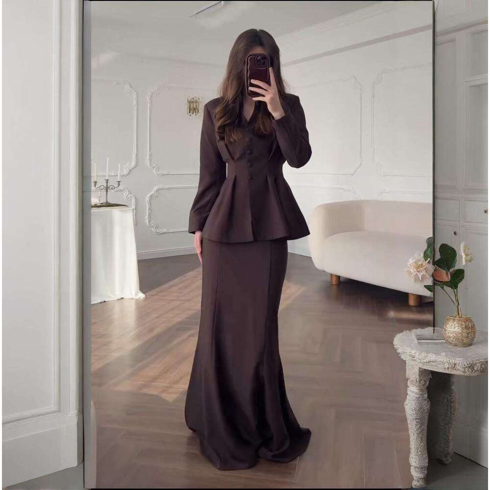 Autumn Winter New Slim Fit Elegant Cardigan Long Sleeve Loose Half Skirt Set B5