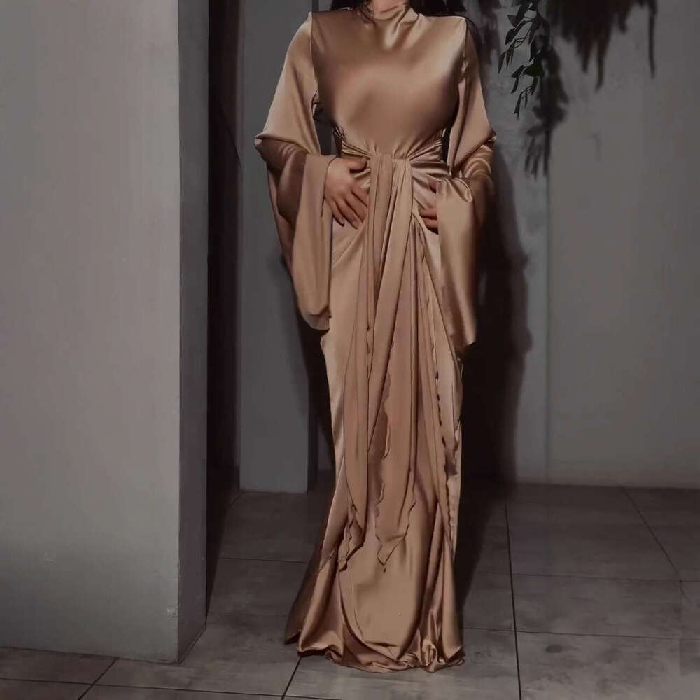 Spring New Women's Solid Color Satin Tie Loose Midi Skirt Fashion Set B5